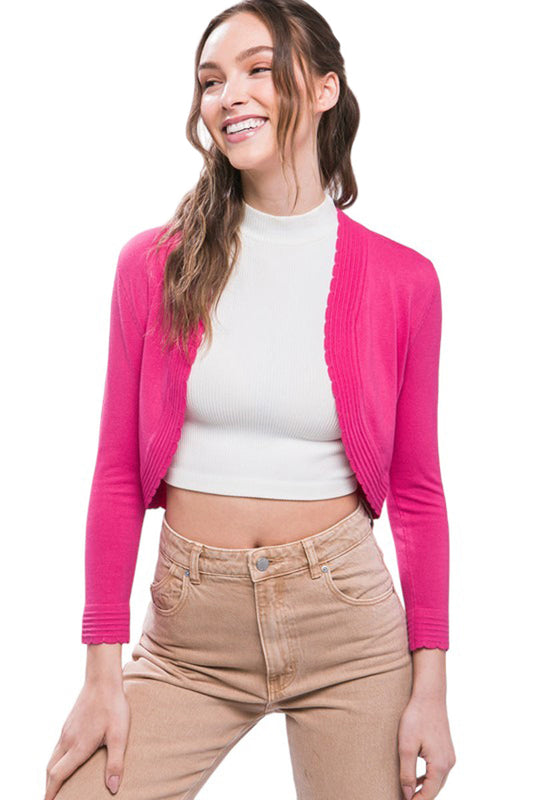 Three-Quarter Sleeve Knit Cardigan Shrug