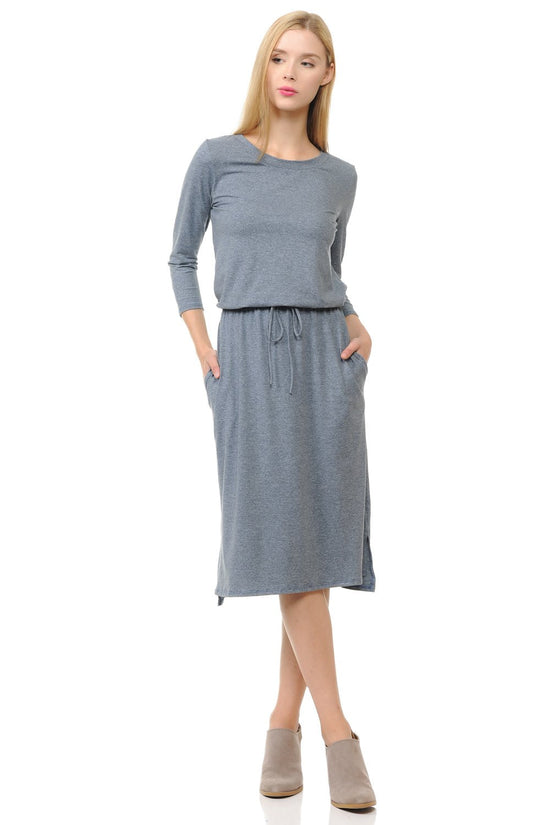 MAKE A LIST ELASTIC WAIST POCKETED RELAXED MIDI DRESS